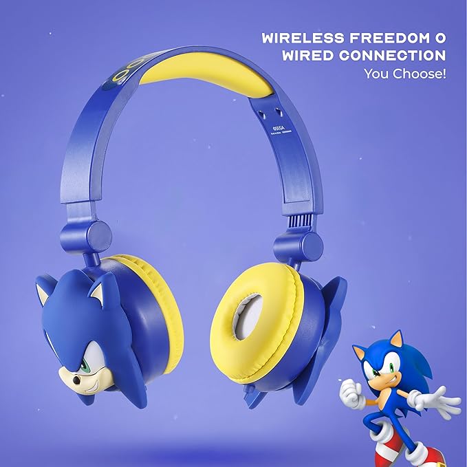 Sonic The Hedgehog - Kids Bluetooth Headphones, Wireless & Wired Over-Ear Headphones with Safe Volume, Adjustable Headband, Rechargeable Battery & Stereo Sound – Perfect for School, Home, & Travell