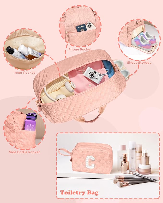 Elilier Monogram Duffle Bag Women Girls Gift: Initial Overnight bags, Dance Cheer bag Sports for Girl, Kid Gymnastics Bags, Birthday Gifts for Women Girls Kids Teens Mom Teacher