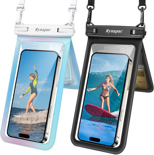 Waterproof Phone Pouch, [Up to 8.5''] Double Space Waterproof Phone Case with Lanyard for iPhone 17 16 15 Pro Max Galaxy S25 Ultra Pixel 10 Pro, Cellphone Dry Bag for Beach Vacation, 2 Pack