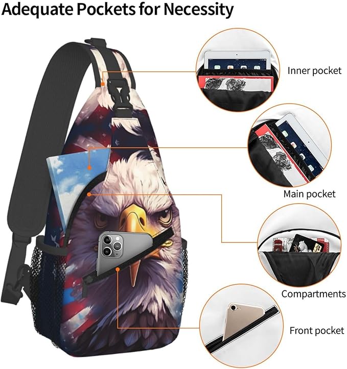 American Flag Sling Bag Multipurpose Crossbody Sling Backpack Travel Cycling Hiking Shoulder Bag For Women Men