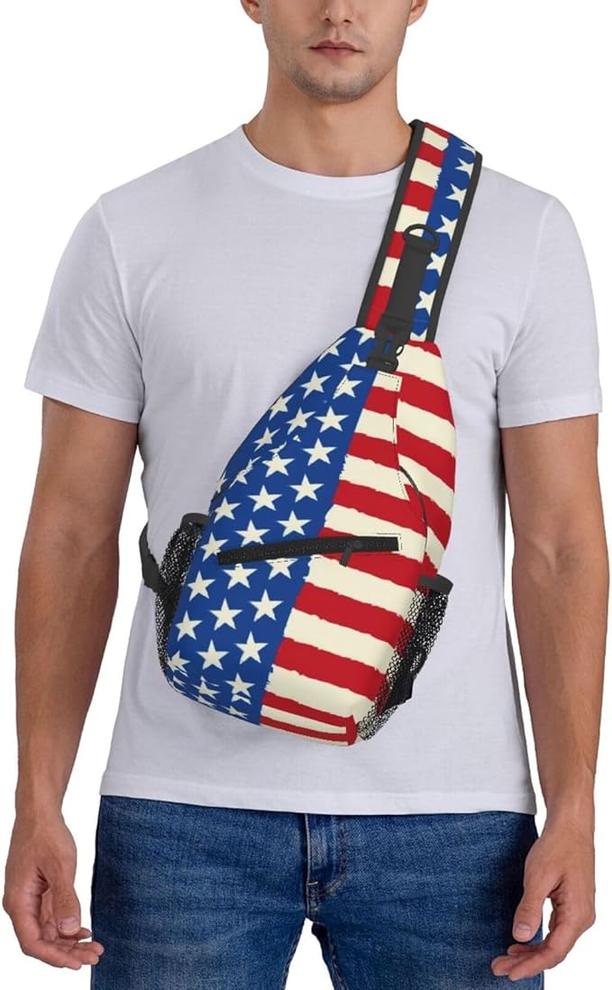 American Flag Sling Bag Multipurpose Crossbody Sling Backpack Travel Cycling Hiking Shoulder Bag For Women Men