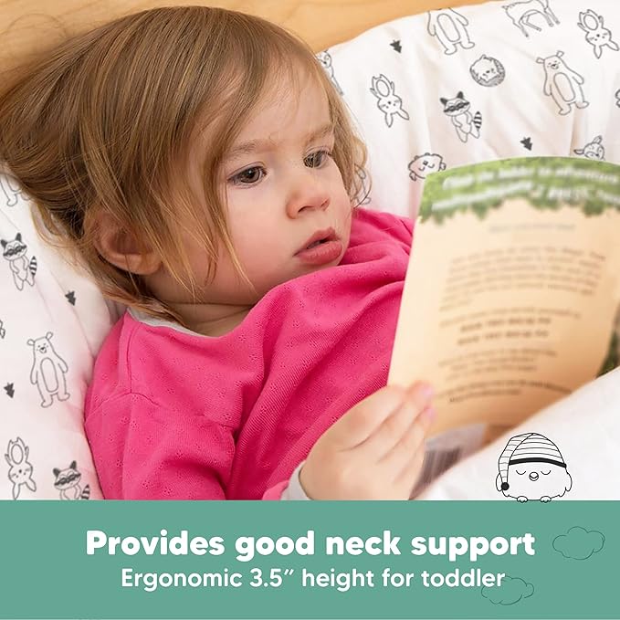 Toddler Pillow with Pillowcase - 13x18 My Little Dreamy Kids Travel Bed Pillows for Sleeping, Organic Cotton Small Pillowcase, Soft & Breathable, Machine Washable, Toddlers 2-5 years old (KeaFriends)