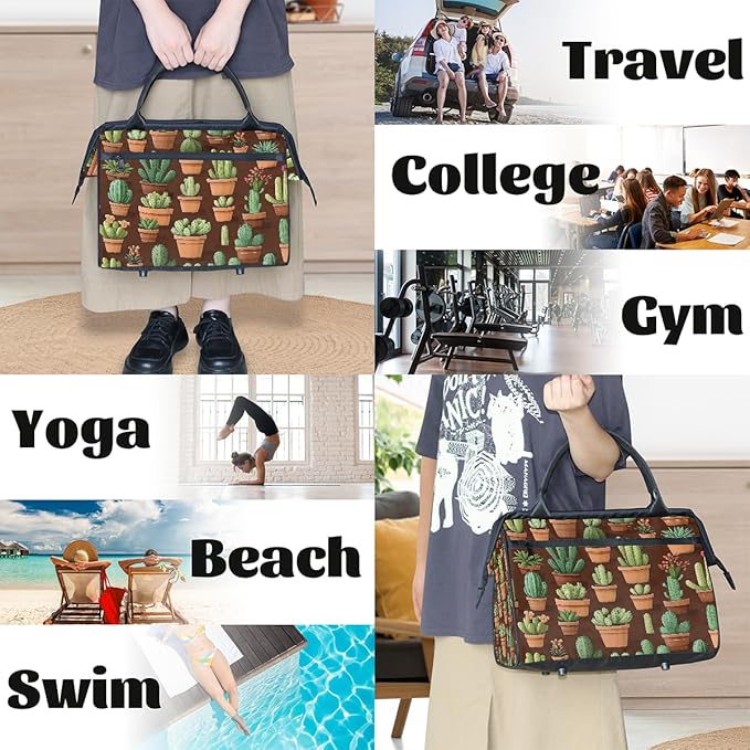 Travel Duffel Bag Cactus Waterproof Sports Duffel Bags Lightweight Large Capacity Weekender Carry On Gym Bag for Women Men