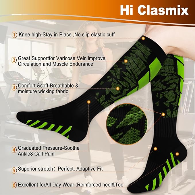 Graduated Compression Socks for Women&Men 20-30mmhg Knee High Socks Travel Hiking Running Stocking