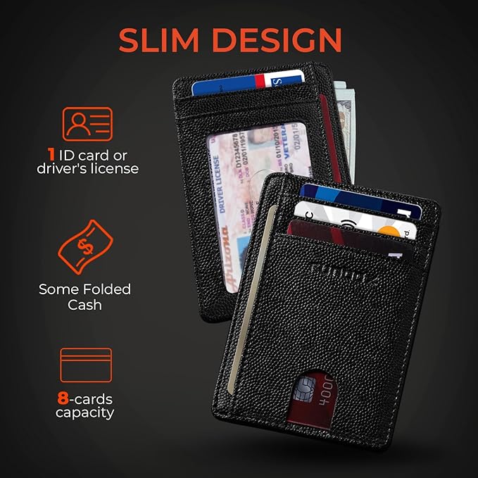 RUNBOX Slim ID Cases Minimalist Front Pocket RFID Blocking Leather Wallets for Men and Women Card Holder Wallets Gifts for men
