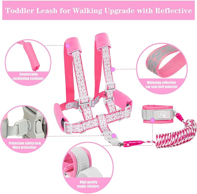 Toddler Leash -Anti Lost Wrist Link for Toddlers -Toddler Harness with Lock for Kids,Baby Leash,Leash for Toddlers,Wrist Leashes,Child Leashes for Toddlers,Upgrade with Reflective Tape Liner for Kids