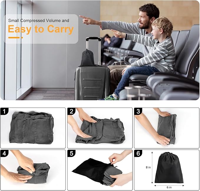 Maliton Inflatable Travel Foot Rest Pillow, Airplane Bed for Kids, Car Foot Leg Rest Pillow, Adjustable Height for Airplane, Car, Train, Home, Office(Dark Grey, 1 Pack)