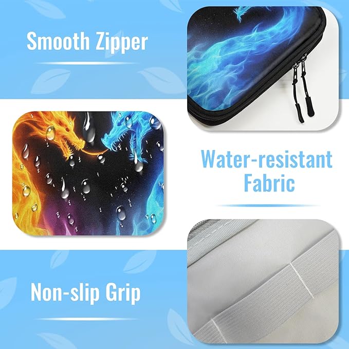 Fire Dragon Travel Cable Organizer Pouch Flame Blue Dino Electronics Accessories Carry Case Portable Water Resistant Storage Bag for Cord Charger Phone Earphone SD Card