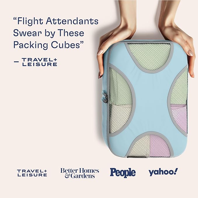 Shacke Premium 8 Packing Cubes Set - Lightweight Mesh Travel Luggage Organizers with Laundry Bag, 8-Piece Suitcase Storage System (Sky Blue)