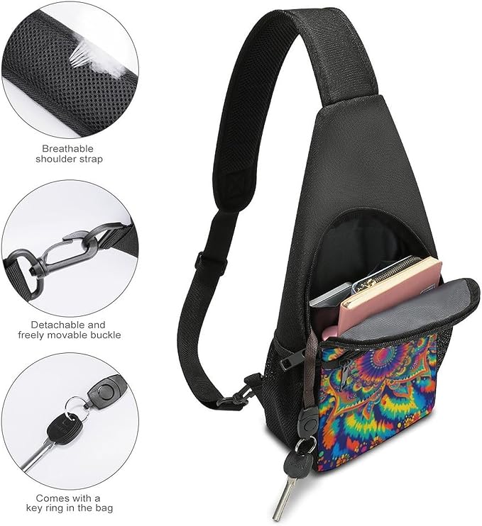 SWEET TANG Casual Sling Backpack Chest Shoulder Crossbody Backpacks, Unbalance Gym Funny Sack, Tie Dye Watercolor Classic Kaleidoscope, Satchel Travel Bag Outdoor Hiking Daypack for Men Women
