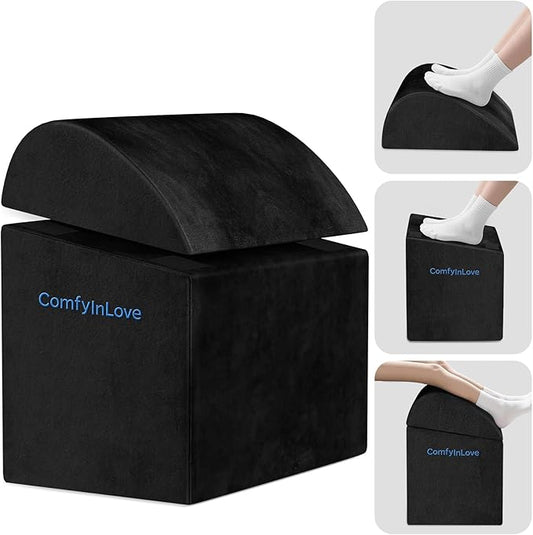 Foot Rest for Under Desk at Work - Non-Slip Foot Stool with 3 Adjustable Heights, Ergonomic Under Desk Footrest with Washable Cover for Desk, Home, Office, Car (Black)