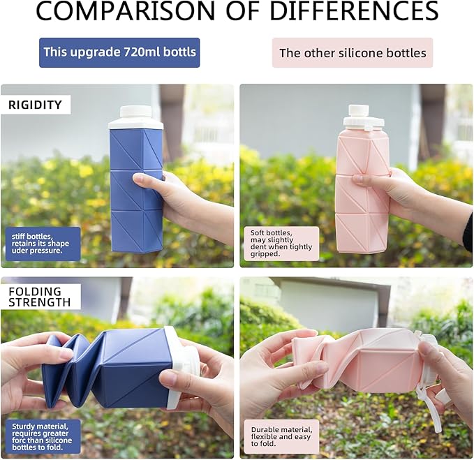 24oz Collapsible Water Bottles,Foodgrade BPA Free Reusable Foldable Water Bottle Lightweight LeakProof for Travel Hiking Camping Cycling Gym Sports,Collapses Folding Water Bottle,Dark Blue