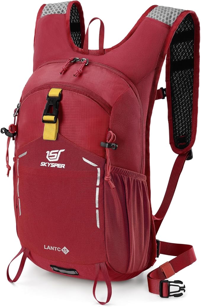 SKYSPER Small Hiking Backpack - 15L Travel Daypack Lightweight Bag Water Resistant Hiking Backpacks for Women Men(Red)