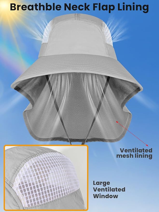 Sun Hats for Women UV Protection with Neck Flap Wide Brim Beach Hats with Ponytail Hole for Hiking Fishing Gardening Travel