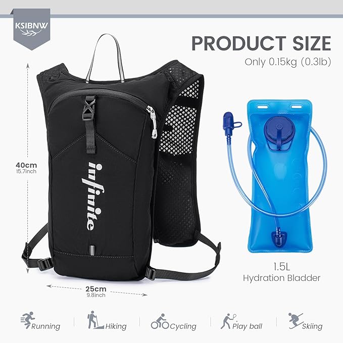 KSIBNW Running Vest for Women and Men, Lightweight Hydration Vest Backpack with 1.5L Water Bladder Bag Running Backpack for Hiking Biking Trail Cycling Race Marathon