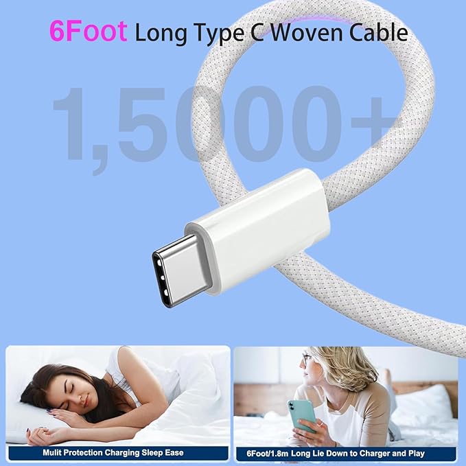 iPhone 16 15 Charger Fast Charging, 20W Apple iPhone 16 USB C Fast Charger Block, 2Pack 6ft USB C to USBC Cord for iPhone16/16 Pro/16 Pro Max/16e/15/15 Plus/15 Pro/15 Pro Max,iPad Pro/Air/Mini,AirPods