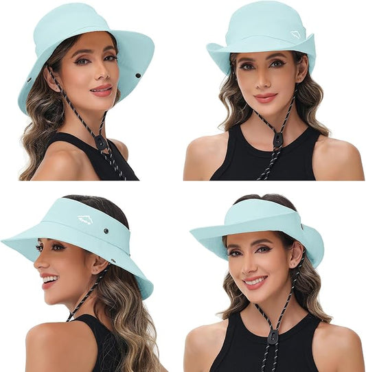 Sun Hats for Women Bucket Hat UV Protection Fishing Hat Wide Brim Safari Hats 2 in 1 Zip-Off Sun Visor Hats UPF 50+