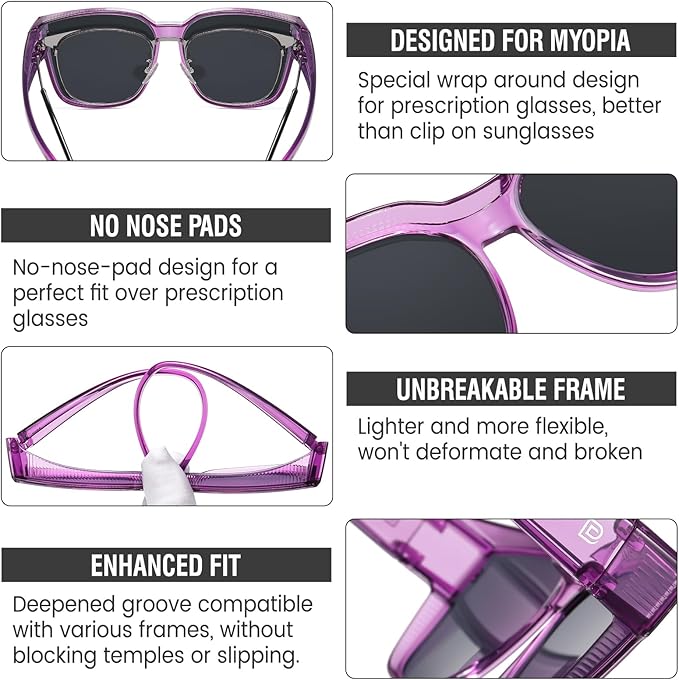 DUCO Fit Over Sunglasses for Men Women Wear Over Glasses Retro Wrap Around Polarized Sun Glasses UV400 Protection DC8981