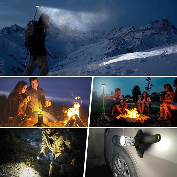 Telescopic Camping Lights,Portable Camping Lantern with Storage Bag,10500mAh Rechargeable Outdoor Adventure Emergency Light,Waterproof LED Work Lights with Magnetic (Light Green)