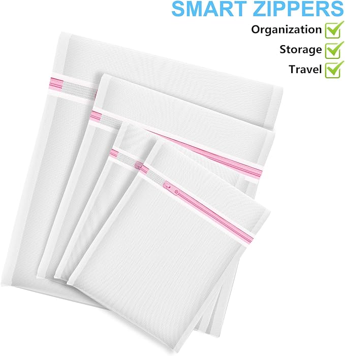 4Pcs Mesh Laundry Bags, Lingerie Bags for Washing Delicates,Mesh Wash Bags for Toy Storage & Cleaning, Travel Storage Organizer Bag, Dorm Room Essentials (1 Large, 1 Medium, 2 Small) (Fine Net)