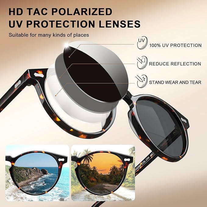 CARFIA Polarized Sunglasses for Women UV Protection Small Face Acetate Frame CA5288