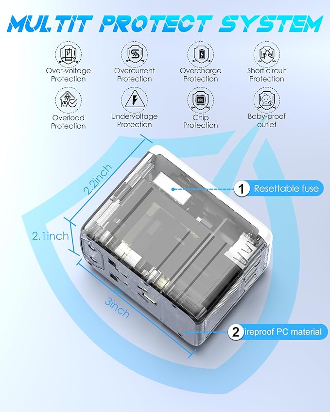 Universal Travel Adapter, 6.0A 5 USB Ports (3 USB C) & 2500W AC Outlet, International Power Plug Adapter Worldwide Travel Wall Charger Multi Plug for Europe UK US AUS (Type C/G/A/I, White)