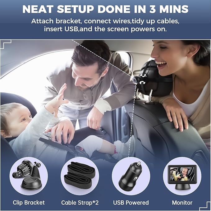 Baby Car Mirror with 4.3'' HD Night Vision Function Display, Safety Car Seat Camera for Infant Newborn,Baby Mirror with Clear Vision & 360° Rotation,Shatterproof & Easy Installation for All Vehicles