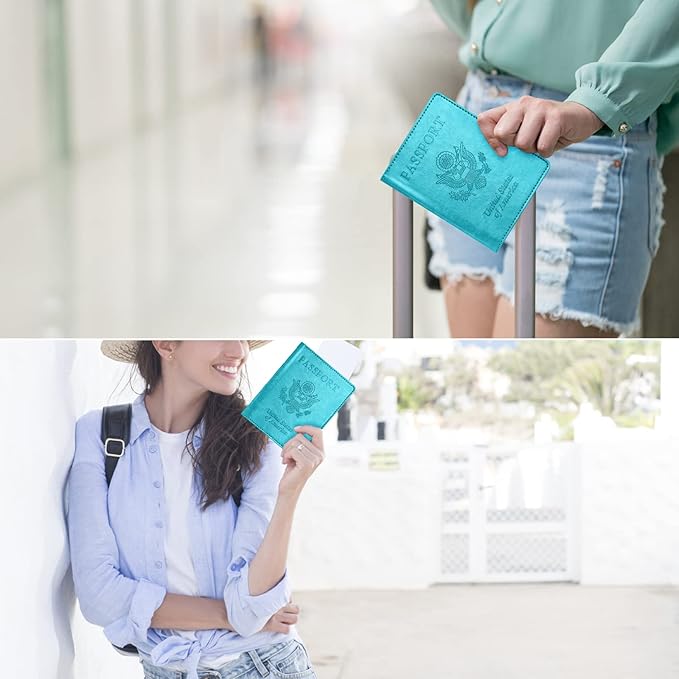 Passport and Vaccine Card Holder Combo with Vaccine Card Slot, Passport Wallet, Passport Cover/ Case for Women and Men(AK-turquoise)