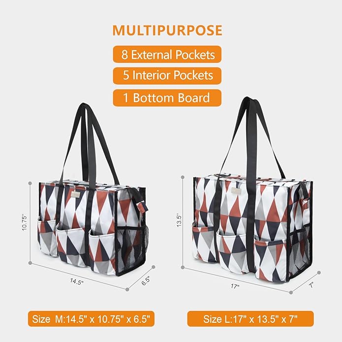 TOPDesign Utility Water Resistant Tote Bag with 13 Pockets, Top Zipper Closure & Thick Bottom Support, for Working Women