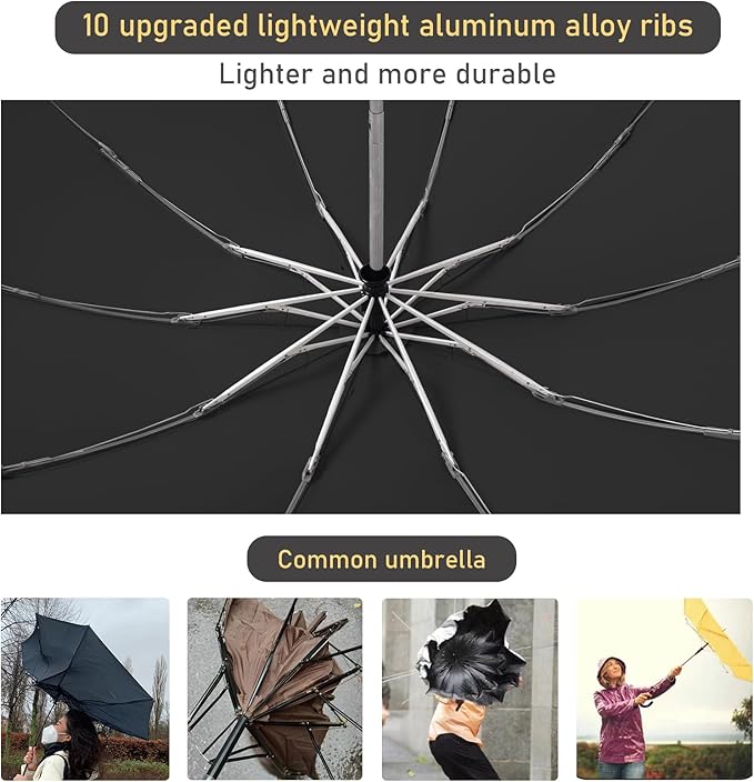 Windproof Travel Umbrella for Rain, Large Portable Reverse Folding Car Umbrella, Inverted Design, Compact Auto Open Close with Durable Waterproof Canopy, Fits Backpack/Women Men, 45.6 Inch