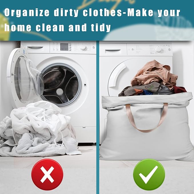 LOLOMLO Extra Large Canvas Laundry Bags with Handles & Drawstring Closure, Heavy Duty Tears Resistant Clothes Storage Travel Bags,25.5"x34",Light Grey