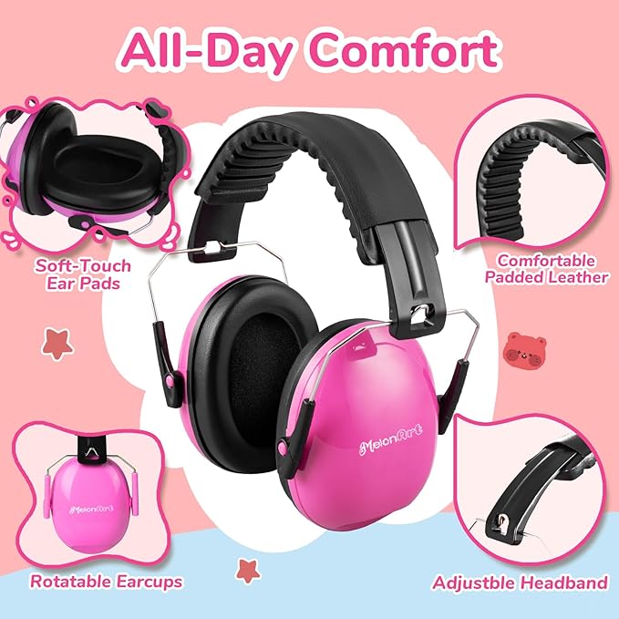 MelonArt Kids Ear Protection Earmuffs Safety Hearing Protection Headphones Noise Reduction for Autism Sensory Kids Chirldren (Mint & Pink & Orange)