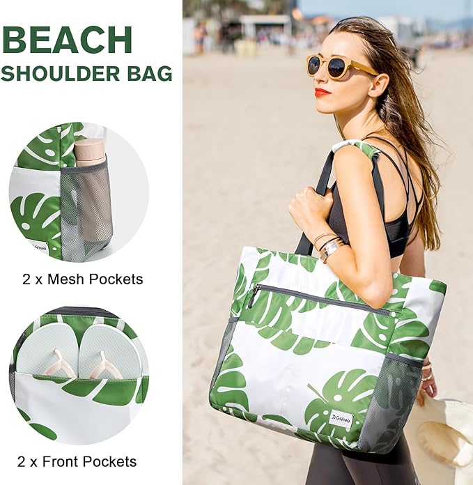 G4Free Beach Bag, Waterproof Sandproof Beach Tote Bag, Large Capacity Foldable for Women