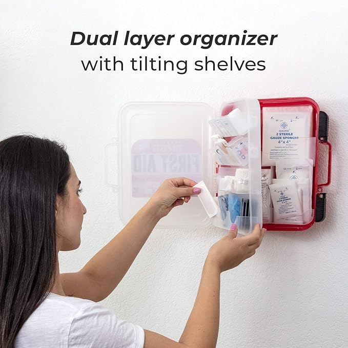 M2 BASICS Professional 350-Piece Emergency First Aid Kit for Car, Home, Office & Business – Organized Dual-Layer Hard Case, Wall-Mountable Medical Supply Organizer, OSHA Workplace Safety