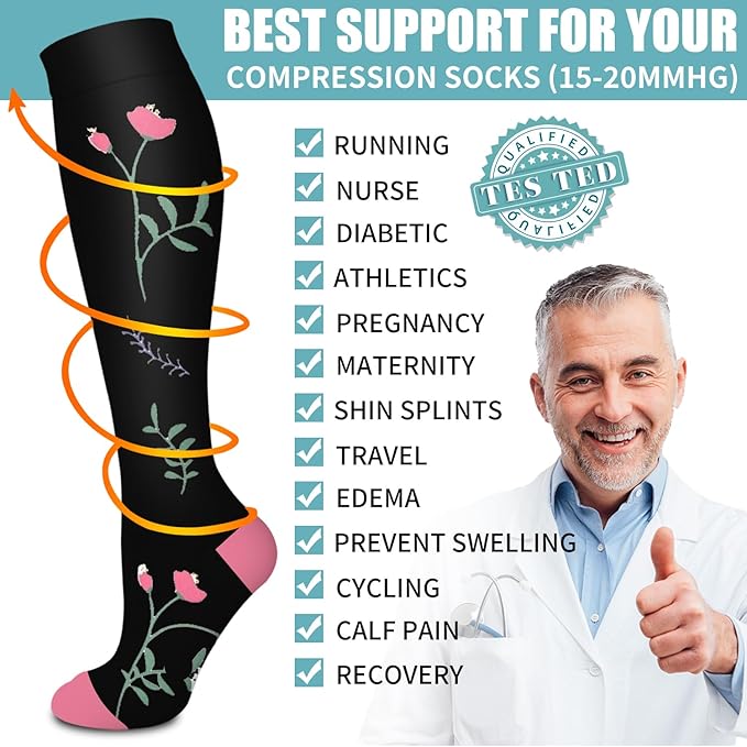 Laite Hebe Compression Socks for Women & Men Circulation(6 pairs)-Graduated Supports Socks for Running, Athletic Sports