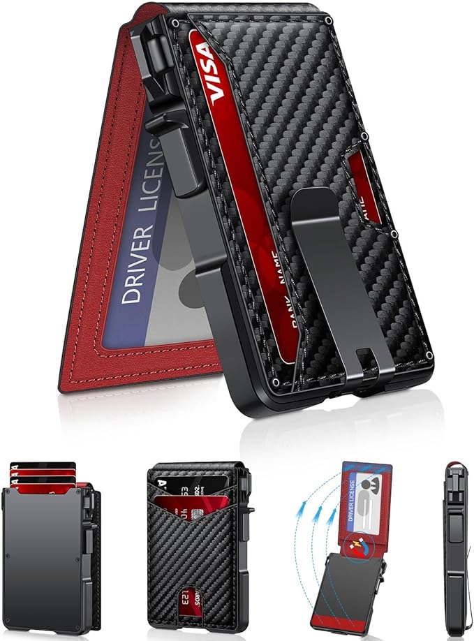 Wallet for Men, Mens Minimalist Wallet 9-13 Cards, Slim Compact Wallet with Money Clip & ID Window, RFID Blocking Smart Pop Up Card Wallet, Metal Aluminum Credit Card Holder Bifold Wallet