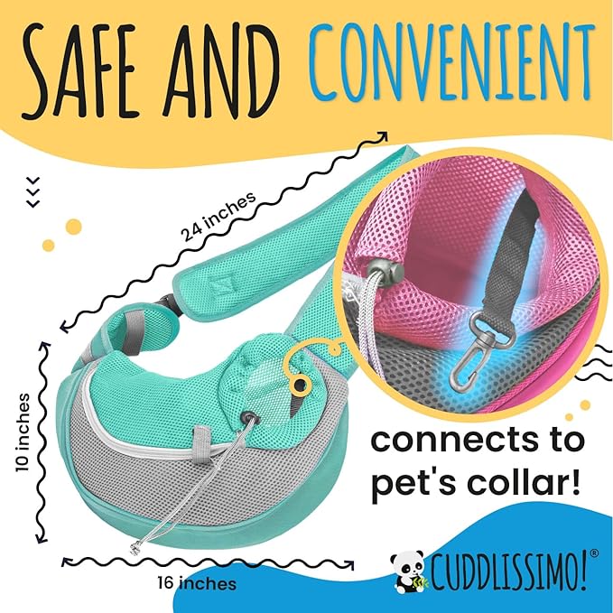 Cuddlissimo! Pet Sling Carrier - Soft Front-Chest Carrying Bag for Small Pets (Ideal for Dogs, Puppies & Cats 6–10 lbs) - Carefully Sized for Yorkshire Terrier, Maltese, Toy Poodle, Papillon -(Teal-L)