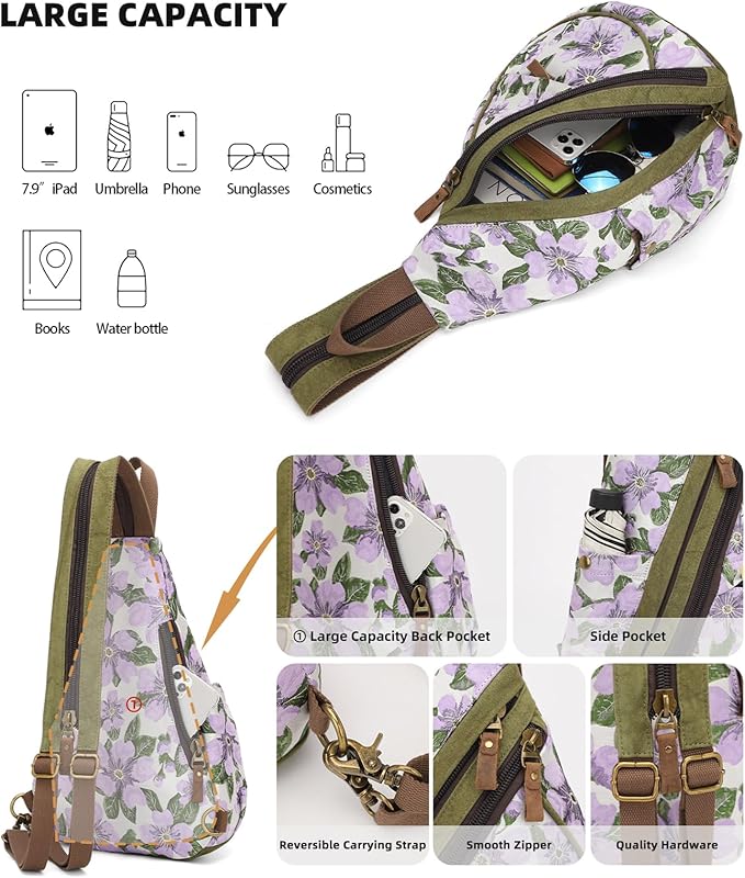 KL928 Canvas Sling Bag - Small Crossbody Backpack Shoulder Casual Daypack Rucksack for Men Women