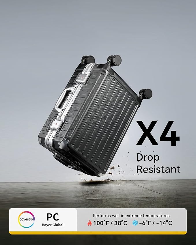 LUGGEX Checked Suitcase with Spinner Wheels, 28 Inch Aluminum Frame Zipperless Polycarbonate Hard Shell Suitcase, Blue