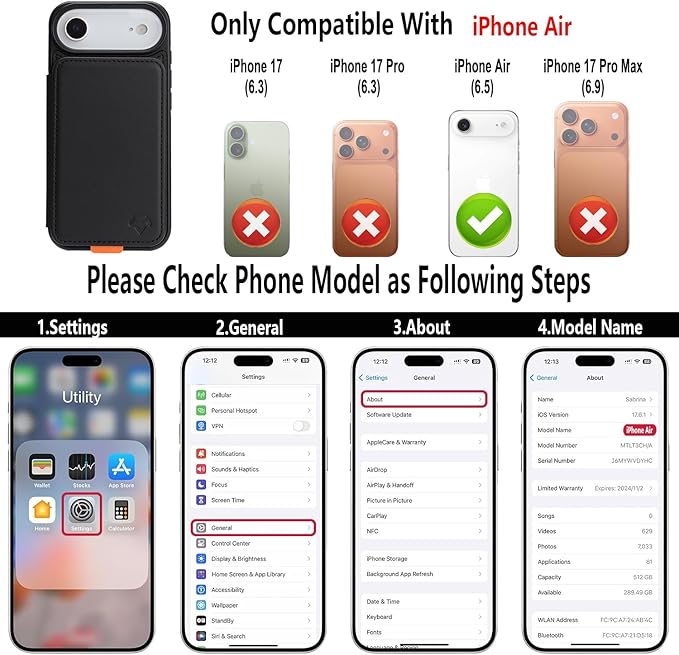 GUERNICA for iPhone 17 Air (6.7") Case Wallet with Card Holder, RFID Blocking Leather Protection, Shockproof Women Men Phone Case for iPhone Air, Black
