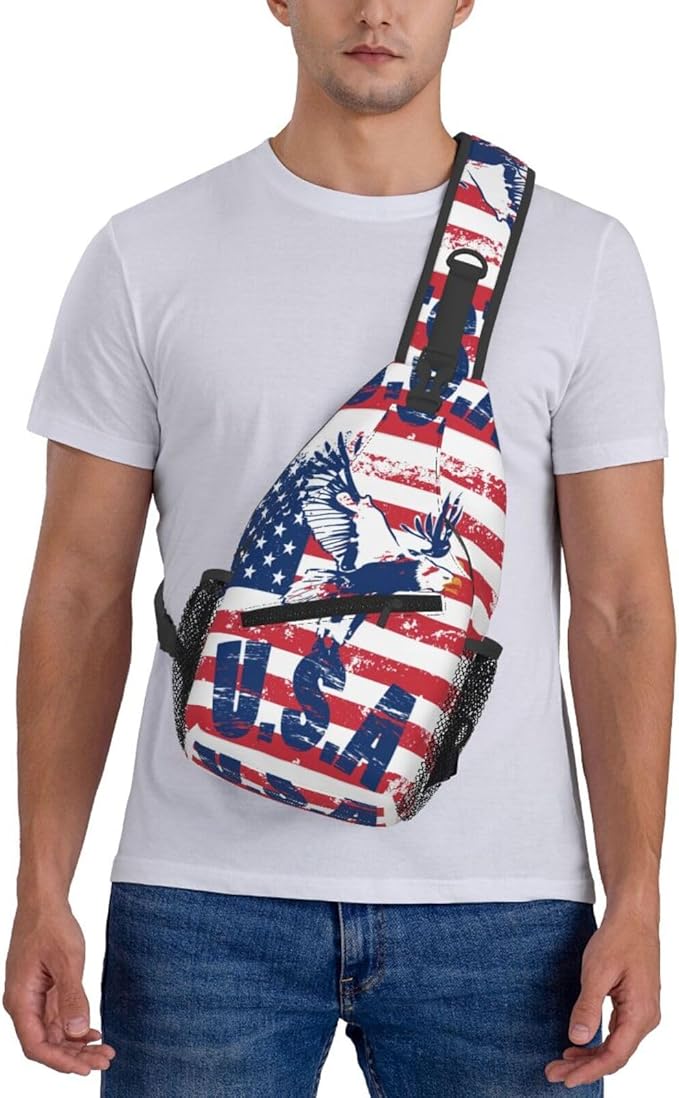 American Flag Sling Bag Multipurpose Crossbody Sling Backpack Travel Cycling Hiking Shoulder Bag For Women Men
