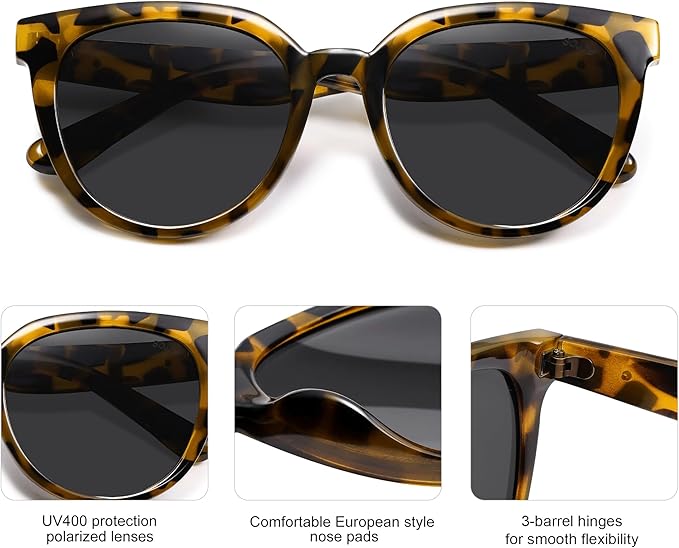 SOJOS Trendy Cat Eye Round Polarized Sunglasses for Women Fashion UV Protection Sunnies Sunglasses SJ2175