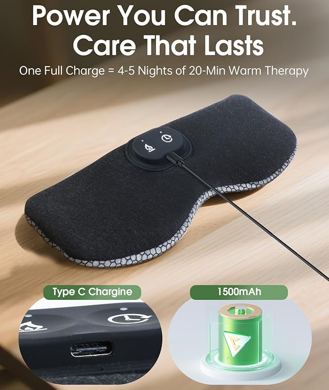 Detachable Heated Eye Mask, Cordless Eye Mask for Dry Eyes & Puffiness, Algae Fiber Ultra-Soft Nose Bridge Light-Block for Deeper Sleep – Graphene Layer Warm Compress & Cold Pack,Travel Essentials
