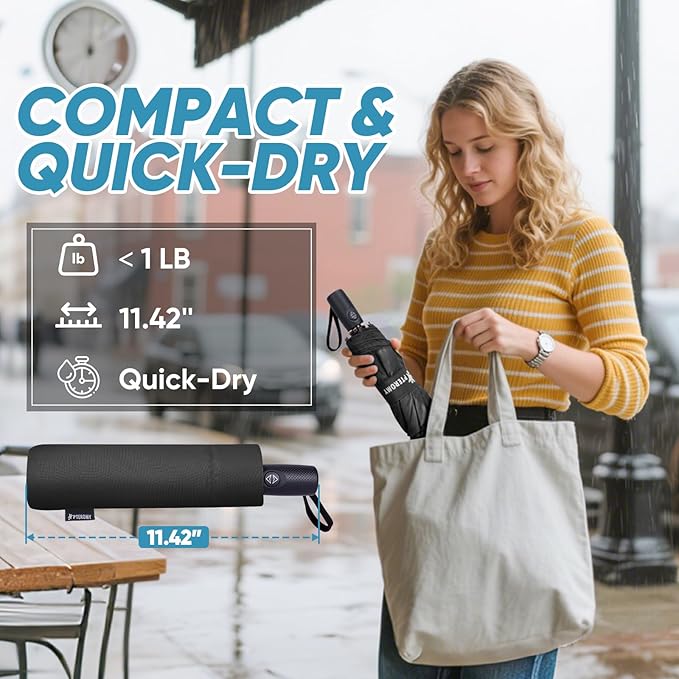 PTEROMY Windproof Compact Travel Umbrellas for Rain and Sun, Withstands 85MPH Winds Auto Open Close Folding Umbrella with Ergonomic Handle, Quick Dry Canopy for Commuting or Backpack