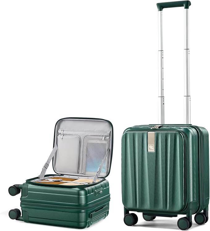 Hanke 16 Inch Expandable Under Seat Luggage with Wheels Top Opening Small Suitcase with Wheels Carry On Luggage Airline Approved Lightweight Hard Shell Suitcases for Weekender Overnight-Blackish Green