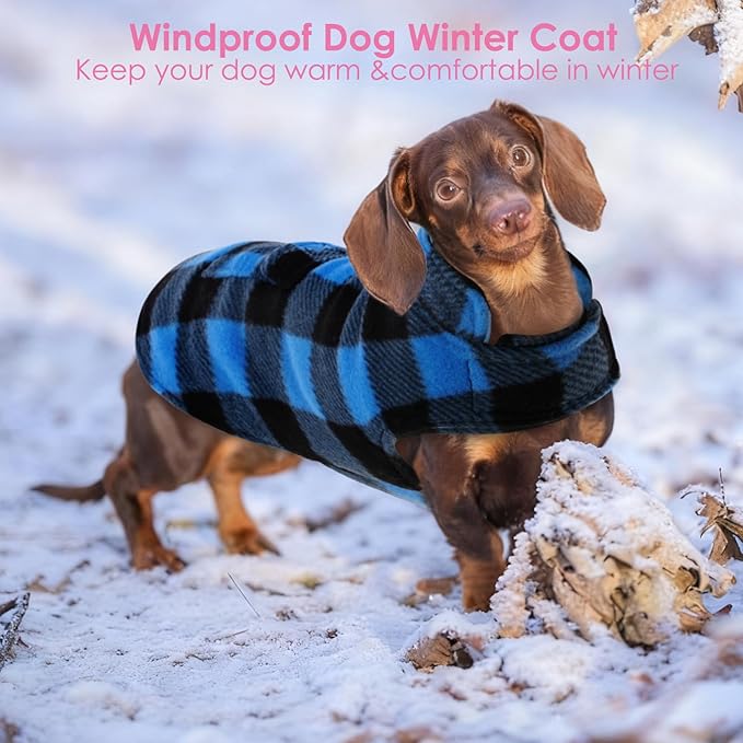 AOFITEE Dog Coat Plaid Dog Winter Coat for Small Dogs, Warm Dogs Jacket Christmas Sweater, Waterproof Pet Puffer Jacket, Reversible Pet Cold Weather Coats for Small Medium Large Pets, Blue M