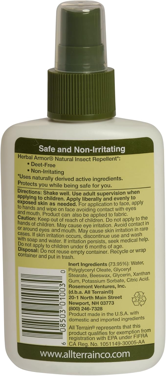 Herbal Armor DEET-Free Pump Spray 4oz. Insect Repellent, Plant-Based and All-Natural Bug Repellent, Safe for Family and Pets, Mosquito and Bug Protection