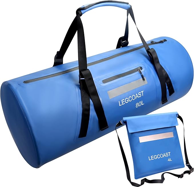 Waterproof Duffel Bag， IPX8 Waterproof Performance Dry Bag， Airtight Zipper Closure， Waterproof bag with diving function，80L large capacity, Large