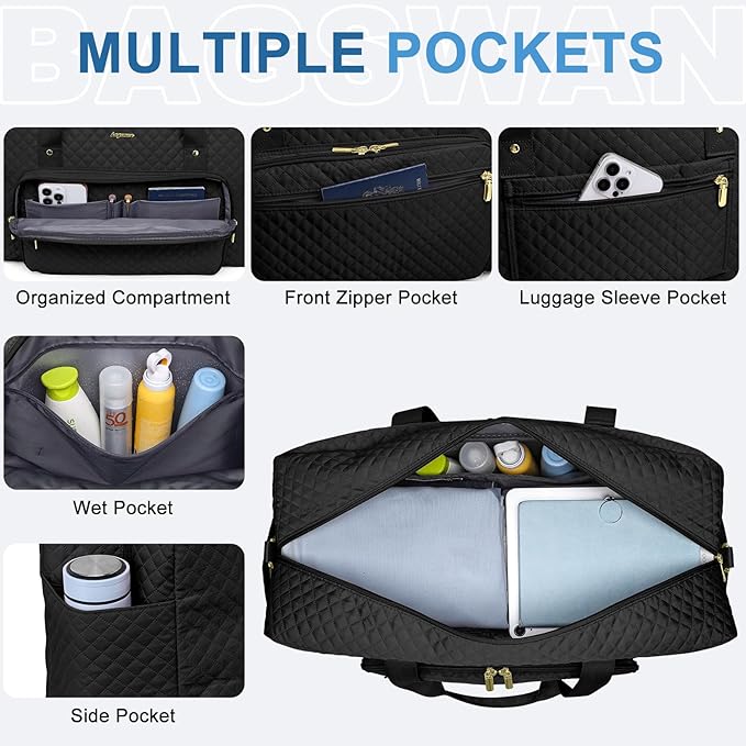 Large Weekender Travel Duffle Bag - With Shoe Compartment Weekender Bags for Womens Carry on Overnight Bag with Toiletry Bag Gym Duffel Bags with Wet Pocket Hospital Bags for Women Labor and Delivery