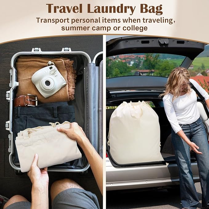 Canvas Laundry Bag 33"x 35", Thick Cotton Laundry Bag with Handles & Drawstring, Extra Large Heavy Duty Washable Basket Liner Hamper Liner Canvas Storage Sack (Beige XL, 1 Pack)
